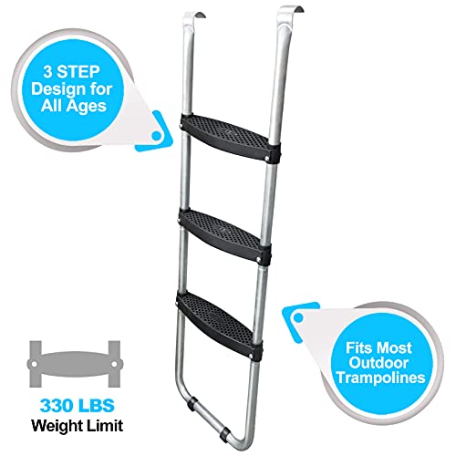 Rukars Trampoline Ladder, 3 Wide Skid-Proof Steps Universal Trampoline Ladder Accessories For Kids Children, Easy Assemble Trampoline Steps,Sturdy And Safe,Rust & Weather Resistant Galvanized Steel #TOP4