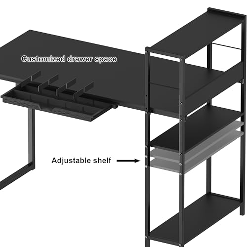 SHW 46-Inch Home Office Mission Computer Desk with Side Shelf and Drawer, 116 x 60 cm, Black by SHW - Image 4