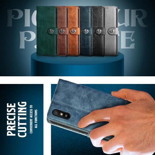 Image of WOW IMAGINE Shock Proof Flip Cover Back Case for Xiaomi Mi Redmi 9A | 9i | 9A Sport (Magnetic Button Flip Case | Wallet Pockets & Stand | Leather Finish | Aquamarine)
