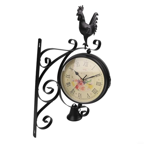 EffiFish Orologio da parete vintage a doppia faccia stazione ferroviaria design interno esterno giardino orologio da parete 39 x 35 x 12 cm stazione orologio da parete