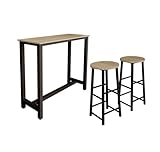 ? Inclus : L'ensemble comprend une table haute avec deux tabourets démontés, la visserie et les instructions pour un montage facile (aucun outil spécial n'est nécessaire). Il comprend des pieds réglables pour corriger les irrégularités du sol.