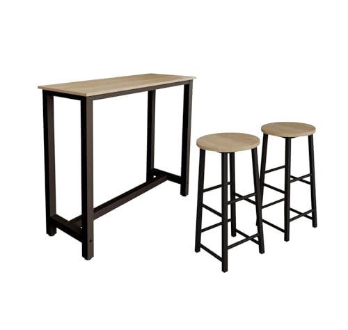 MB Muebles Bonitos | Mesa Alta de Cocina con 2 Taburetes | Estilo Industrial | Modelo Ani | Barra de Cocina Estrecha y Desayunador | Patas de Metal y Melamina Mate | Color Negro | Kit 120x100x40 cm