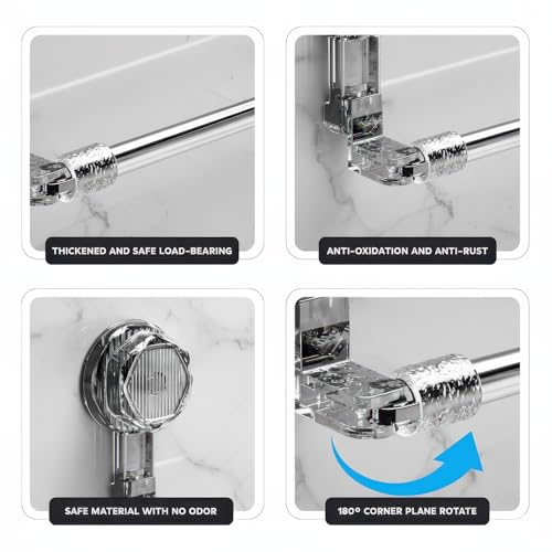 Image of Amazon Basics Suction Adjustable Towel Rod (60-112Cm) | Self Adhesive Wall Mounted Towel Holder for Bathroom | No Drill, Rustproof