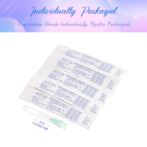 Image of 32 Gauge 5 /32 inch 4mm Needles Luer Lock Disposable Lab Supplies, Pack of 100 | SHAOTONG 20G 1 inch 25mm Needle with Cap for Liquids Measuring or Refilling, Sterile, Individually Wrapped