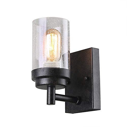Anmytek Rustic Style Bathroom Light Metal Wall Sconce With Seeded Glass Shade, Industrial Wall Light Log Cabin Home Retro Edison Sconce Light Fixtures 1-Light, Black (W0049) #TOP6