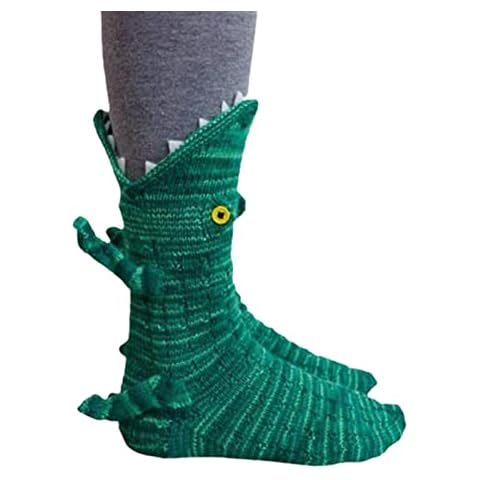 Knit Crocodile Socks, Knit Crocodile Socks for Women Men, Funny Socks Knit Crocodile Socks, Winter Warm Soft Floor Socks, 3D Whimsical Alligator Knitting Cuff Shark Chameleon Fish Dinosaur Socks Gift Cover