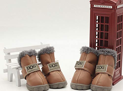 Pihappy Beautiful Puppy Shoes Skidproof Soft Snowman Warm Anti-Slip Sole Paw Protectors Little Pet Winter Dog Boots 4Pcs (Xs, Brown) #TOP2