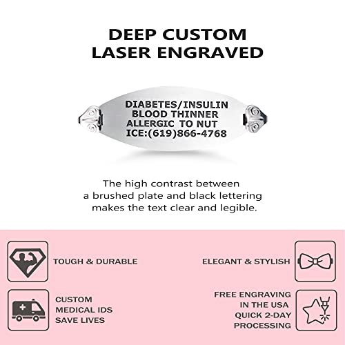 Divoti Deep Custom Laser Engraved 316L Medical ID Tags - Lovely Filigree Womens Medical ID Tag for Bracelet w/Free Engraving - Horizontally Connect - White - Thumbnail 2