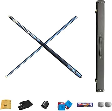 1/2 Jointed Snooker Billiard Pool Cue, 58 Inch Snooker Carom or Pool Cue Stick with Carbon Fibre, 9.5mm/13mm Tip, with Box, Case & Chalk Set, for Professional Cues Players Size Navy13mm