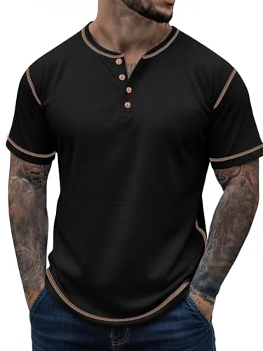 Sailwind Mens Henley Shirts Casual Lightweight Summer T-Shirt Cotton Maverick Short Sleeve Black