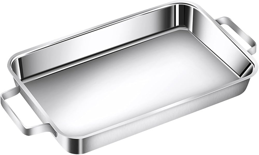 Stainless Steel Roasting Pan with Double Handles – 34x21cm Deep Tray for Turkey, Chicken, Fish & Vegetables – Durable Bakeware for Perfect Roasting & Easy Cleanup