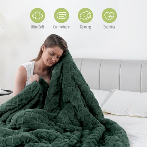 Image of Uttermara Weighted Blanket for Adults 15 lbs Queen Size, Warm Sherpa Fleece Jacquard Heavy Blanket, Soft Fuzzy Weighted Blankets for Couch Bed Sofa, 60 x 80 inches Dark Green