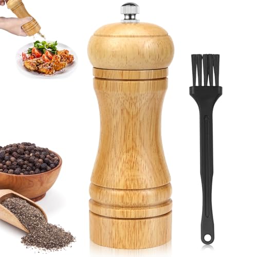VZXZXE Molinillo de pimienta de madera, pequeño con ajustable, pequeño molinillo de madera manual para moler sal marina, pimienta y granos de pimienta