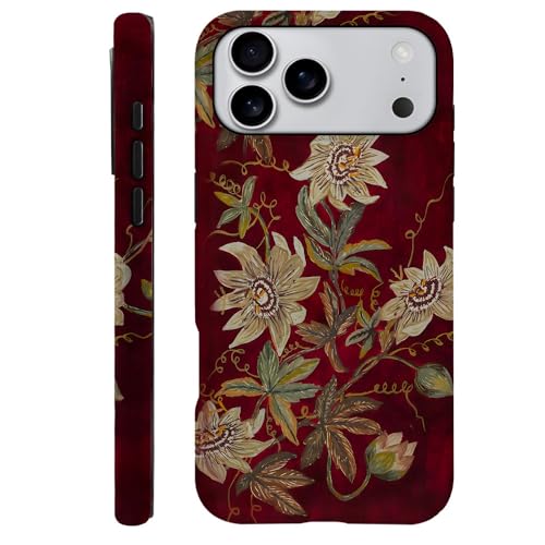 Compatible with iPhone 18 Pro Max/iPhone 17 Pro Max,Durable & Shockproof Phone Case Cover Design - Retro White Passionflowers Red