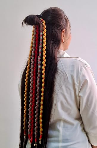 Image of Zippy Flora Boho Handmade Rang Wool Parandi Hair Accessory | Handmade Boho Braided Hairband for Women | Traditional Ethnic Look | Perfect for Navratri & Festive Looks |Full Length (Red,20-22 Inches)