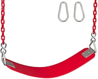 Swing Set Stuff Inc. Commercial Rubber Belt Seat with 5Coated Chain & SSS Logo Sticker Commercial Rubber Seat Coated Chain, Red