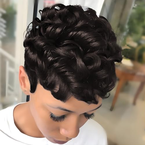 DOcute Pixie Cut Wig Short Wig Glueless Synthetic Layered Curly
