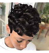 DOcute Pixie Cut Wig Short Wig Glueless Synthetic Wig Layered Curly Wigs, Dark Brown Short Cut Wi...