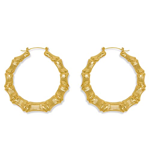 Belle Pink Gold Tone Hollow Casting Round Bamboo Hoop Earrings-2.5 Inches, Made in Korea and Ship From USA