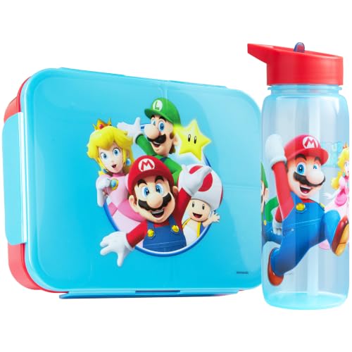 Get Trend Super Mario Kids Bento Lunch Box and 640ml Water Bottle Set BPA-Free Snack Lunch Box with Compartment Set for School Travel & Picnics Boys Gamers Gifts (Multi Super Mario)