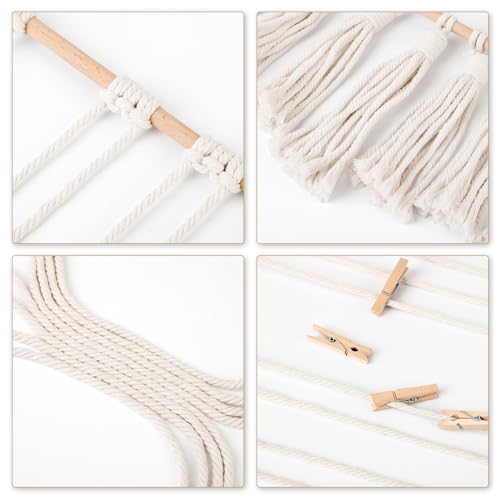 Dtofoot 89-3039 Hanging Photo Display With 30 Wood Clips Macrame Wall Hanging Picture Holder Collage Picture Frame thumb #2