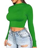 Artfish Women Long Sleeve Turtleneck Crop Top Mock Neck Tight Fitted Shirts Kelly Green, XL