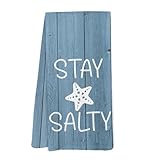 Yorhifa Nautical Kitchen Towels, Blue Stay Salty Starfish Nautical Dish Hand Tea Towels for Kitchen Decor, Lake House Decorative Dish Towels, Nautical Decor for Beach House Bathroom Kitchen,16x24inch