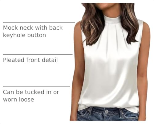 Image of Funlingo Women's Silk Satin Tank Tops Mock Neck Camisole Dressy Sleeveless Blouse Business Casual Pleated Summer Shirts 2026