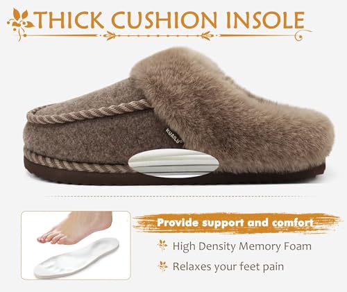 KuaiLu Womens Memory Foam Slippers with Cozy Fluff Plush Ladies Bedroom Pantuflas Comfy House Winter Moccasin Essential Trendy Slippers Comfortable Indoor Outdoor Rubber Sole Footwear (US5-11)4