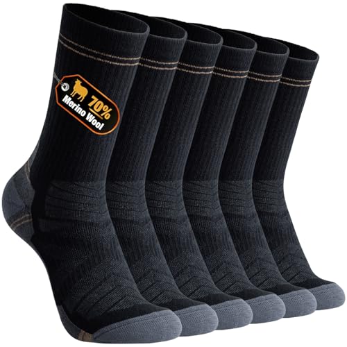 BISOUSOX Mens Merino Wool Socks 70% Wool Lightweight Cushion Crew Dress Socks Breathable Sock for Boot Light Hiking