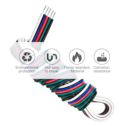 22 Gauge 5Pin Extension Wire, Evz 22Awg 5 Conductor Parallel Electric Cable Cord For Rgbw Led Strips 3528 5050, Black-Green-Red-Blue-White, 66Ft/20M #TOP1