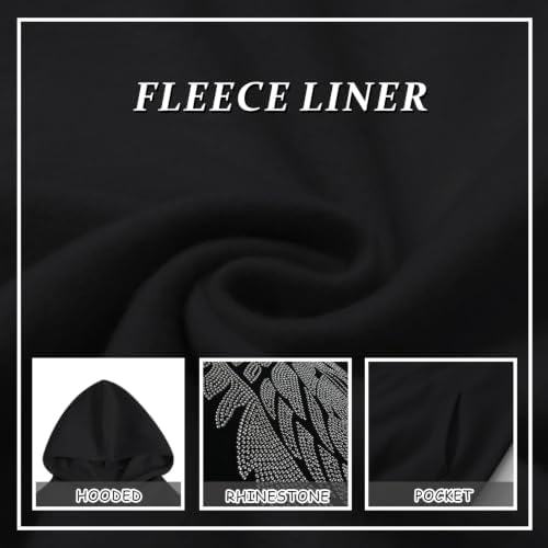 Oiiaayy Grunge Rhinestone Hoodie for Women Y2K Goth Angel Wing Glitter Sparkly Sweatshirt Oversized Graphic Hoodies(Black,S) — view 6