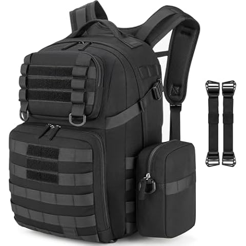 Tzowla Tactical Military Grade Backpack Waterproof,Travel Laptop Army Molle Rucksack for Men and Women with Small Detachable Bag,Army 3 Days Assault Pack Bag,Black Cover