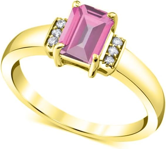 1.5CT Gemstone Engagement Ring 10K 14K 18K Solid Gold 6mm * 8mm Emerald Cut Birthstone Wedding for Women