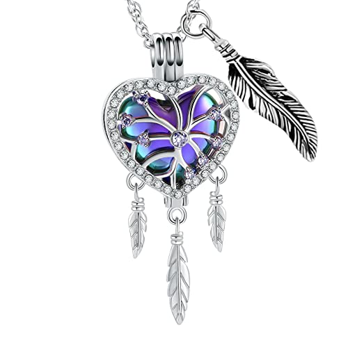 shajwo Dream Catcher Urn Necklace Heart Cremation Jewelry for Ashes for Women Men Angel Wing Flower Memorial Hollow Pendant
