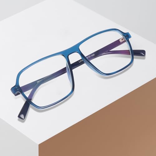 Image of Peter Jones Blue Square Unisex Medium Sleek Optical Frame with Anti Glare Lenses (AG216BL)