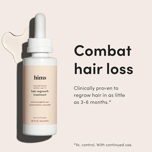 Image of hims Hair Regrowth Treatment - Topical Minoxidil 5% Solution for Men - Extra Strength - Supports Thicker, Fuller Hair - Non-Greasy - Unscented, 2 Pack