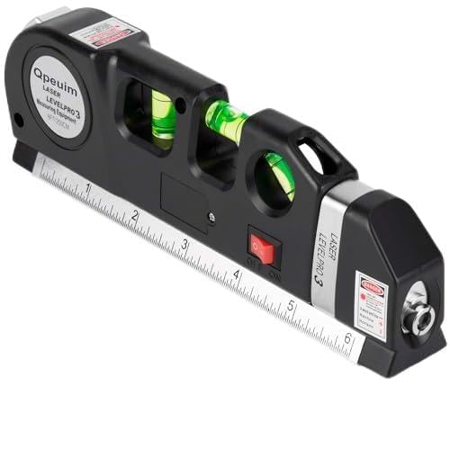 Image of Multipurpose ABS Laser Level Line Tool Kit | Standard Cross | leveler Beam with Metric Rulers 8ft /2.5M for Picture Hanging cabinets Tile Walls (Black)
