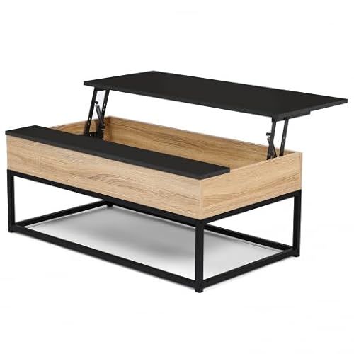 IDMarket Boston - Mesa baja elevable, rectangular, diseño industrial, color negro