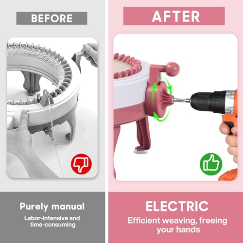 Image of DoubleCare Knitting Machine Adapter, Quick Knit Machine Attachment | with Hexagonal Steel Drill Electric Screwdriver, Compatible with 48 /40 /22 Needles, DIY Craft Fast Knitting Christmas Hats