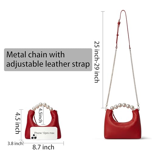 Image of DORIS&JACKY Small Top Handle Clutch Purse for Women, Designer Evening Bag With Pearl Tote Handle and Chain Strap
