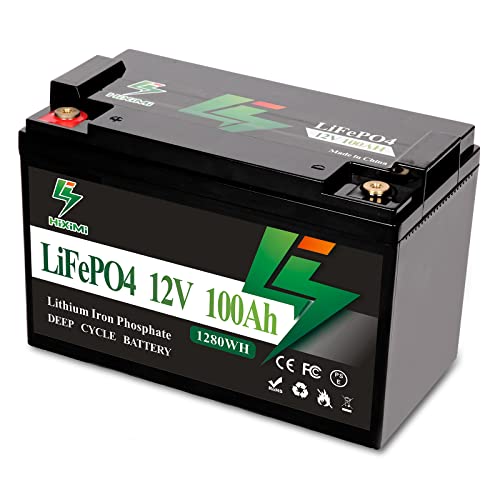 HiXiMi 12V 100Ah LiFePO4 Batería de Litio, Fosfato de Hierro de Litio Batería Recargable con 100A BMS para Sistemas...