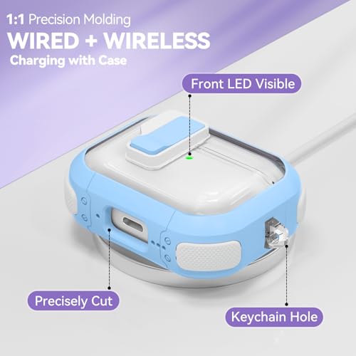Image of for AirPods Pro 3 Case Clear with Safety Lock, Anti-Yellowing Case with Cleaner & Keychain Compatible with Apple AirPods Pro 3rd Generation 2025 for Women Girly, Shock Protection,Sky Blue