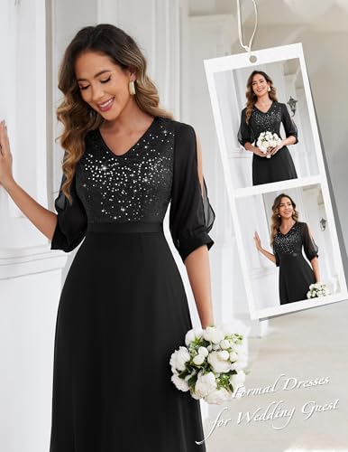 Image of Wedtrend Women's Sequin Dresses Sparkly Glitter Dress Split Sleeves Formal Dresses Maxi Evening Dress