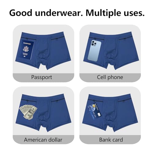 Pocket Underwear for Men 2 Pack, Men's Boxer Briefs with two Stash Secret Pockets. (Blue)2