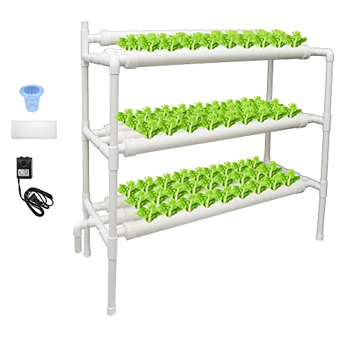 INTBUYING PVC Hydrokultur Anzuchtsystem Outdoor, 90 Standorte Grow Kit (10 Rohre, 3 Schichten, 3 Reihen) Pflanzenanbausystem für Blattgemüse mit 110 V Pumpe Cover