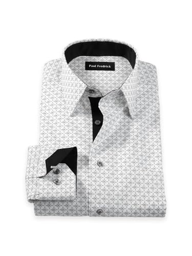 Paul Fredrick Men's Tailored Fit Comfort Stretch Non-Iron Geometric Dress Shirt