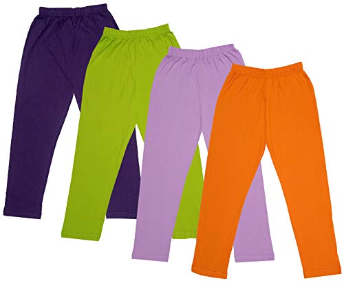 Image of IndiWeaves Girls Super Soft Cotton Solid Capri Pants (Orange, Purple, Green, Wine, 12-14 Years) Pack of 4