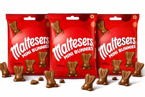 3 Packs Maltesers Chocolate Mini Bunnies Bag Milk Chocolate Honeycomb & Malt filling 58g Perfect For Easter Egg Hunt Great Gift For Kids & Adults School Offices