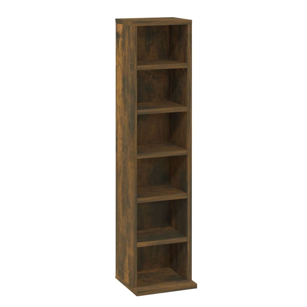Toshilian Étagère Rangement CD/DVD, Armoire à CD Meuble de Rangement CD Armoire à CD Chêne fumé 21x20x88 cm Bois d'ingénierie